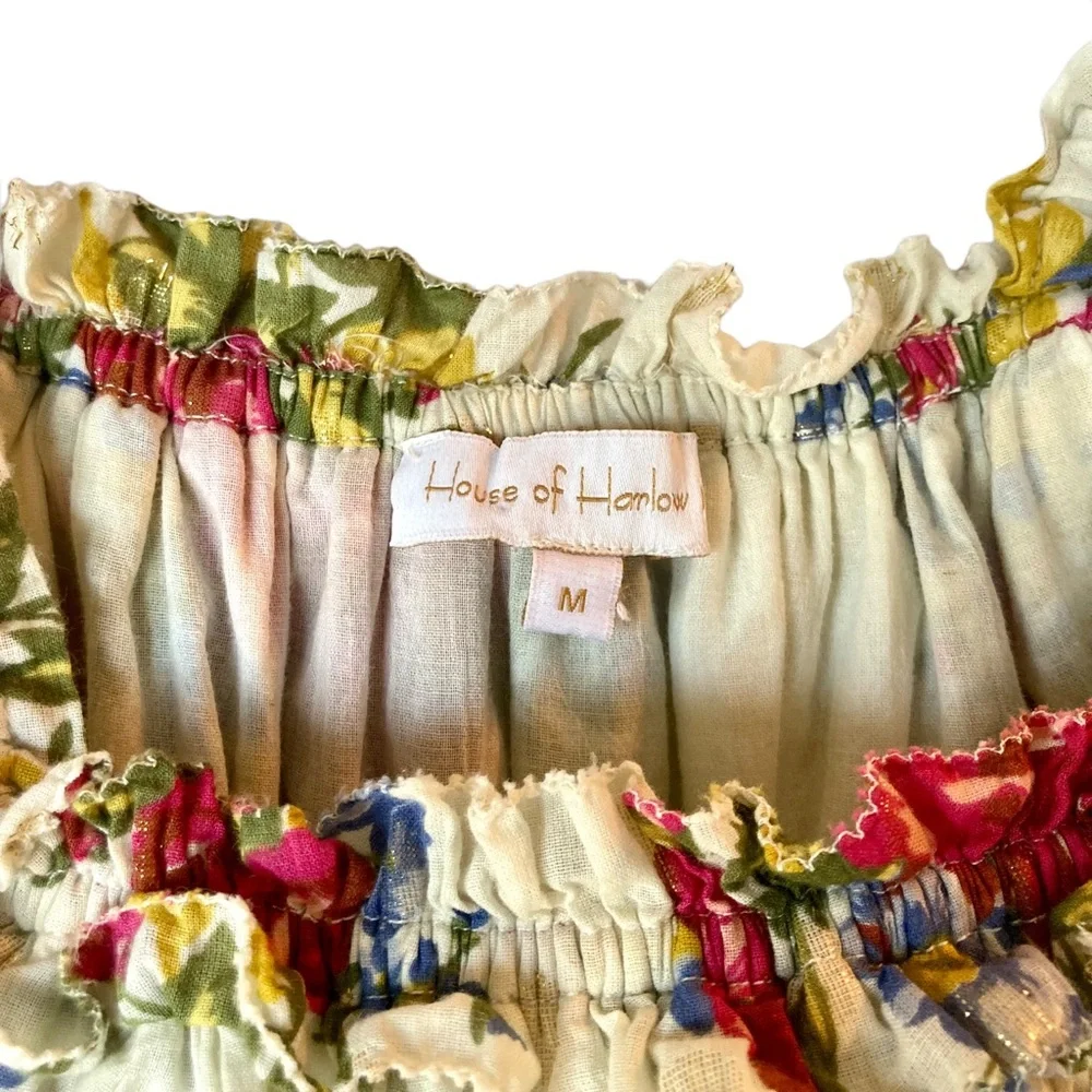 NWOT House of Harlow Off-the-Shoulder Smocked ruffle floral blouse-Sz M - Picture 7 of 11